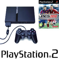 מכשיר PS 2 + משחק PES10 + שני בקרים