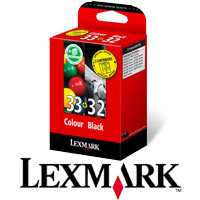 2 ראשי דיו שחור וצבע מס' 32+33 מקורים LEXMARK