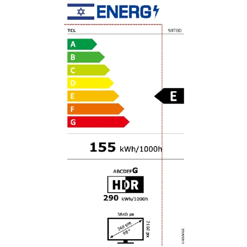 טלוויזיה חכמה "98 TCL 98T8D 4K Premium QD-Mini LED