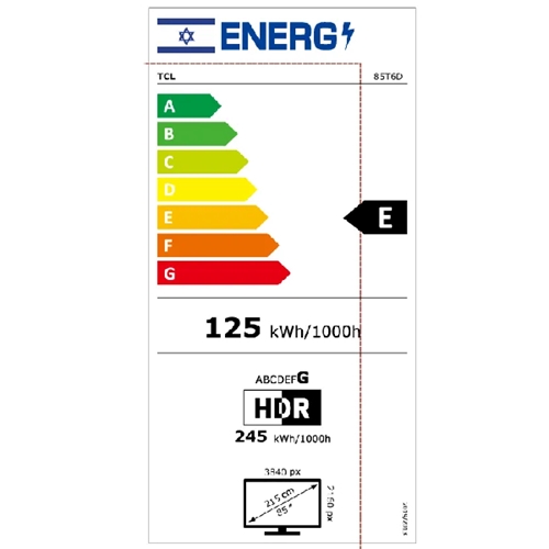 טלוויזיה חכמה 85" TCL 85T6D 4K Premium QLED