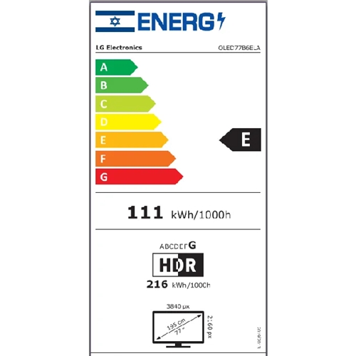 טלוויזיה חכמה 77" LG OLED77B6ELA 4K OLED 120Hz