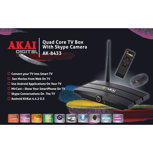 דונגל AKAI SMART TV BOX  עם מצלמה ועכבר אלחוטי