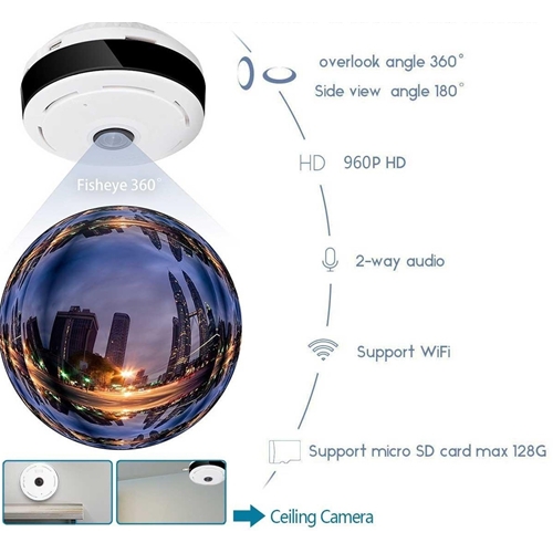 מצלמת IP אלחוטית פנורמית 360 מעלות באיכות HD