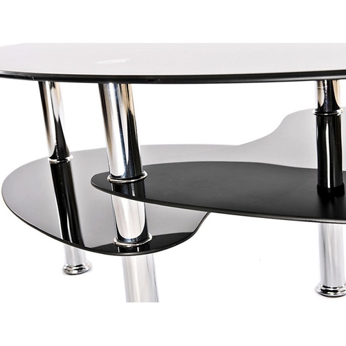 שולחן קפה מזכוכית אליפסה עם מדף תחתון מזכוכית