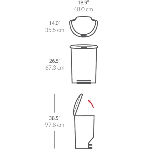 פח פלסטיק דוושה חצי עגול לבן 50 ליטר Simplehuman