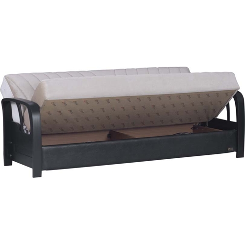 ספה סלונית  במראה רטרו עם ידיות עץ נפתחת למיטה