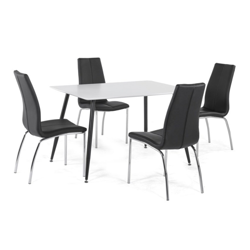 פינת אוכל בעיצוב מודרני, כוללת שולחן ו- 4 כיסאות