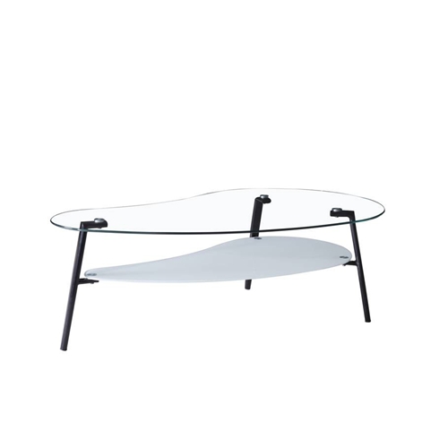 שולחן קפה מזכוכית אליפסה עם מדף תחתון מעוצב