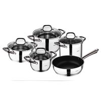 סט סירים 9 חלקים בגימור נירוסטה ידיות שחורות