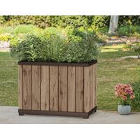 עציץ דקו מלבני גבוה דמוי עץ בגווני חום מבית KETER