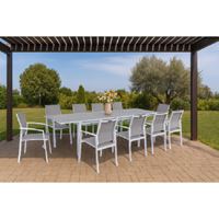 שולחן מרינו אלומיניום לבן נפתח 2.70 +4 כיסאות ארז