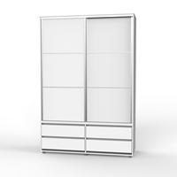 ארון הזזה 2 דלתות 4 מגירות בצבע לבן יראון