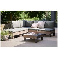 פינת ישיבה מודולארית אלמנטס קפוצ'ינו וכריות ירוקות