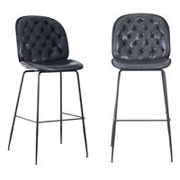 זוג כסאות בר מפוארים מרופדים בד רחיץ עם רגלי ברזל