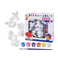 ערכת צביעת חדי קרן ופיות מגבס עם צבעים ומברשת