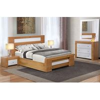 מיטה זוגית דגם בראון עשויה עץ MDF פסים בצבע שמנת