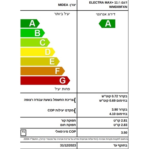 מזגן עילי MAX PLUS 11 אלקטרה ELECTRA לבן