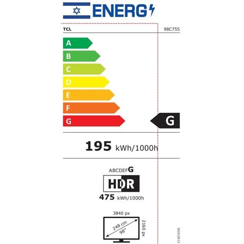 טלוויזיה חכמה "98 4K Google TV QLED דגם TCL 98C755