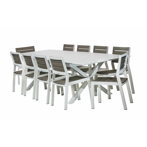 פינת אוכל שולחן אלומיניום נפתחת + 10 כיסאות ולנסיה