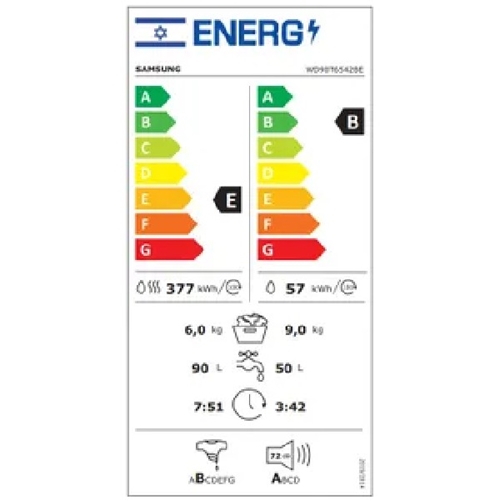 מכונת כביסה משולבת מייבש דגם SAMSUNG WD90T6542BE