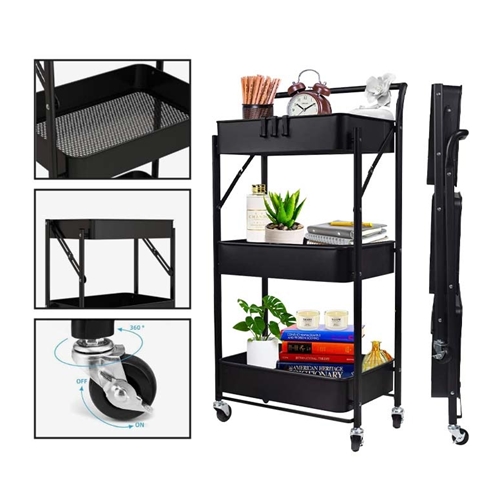 עגלת שירות מתכת מחוזק למטבח 3 קומות