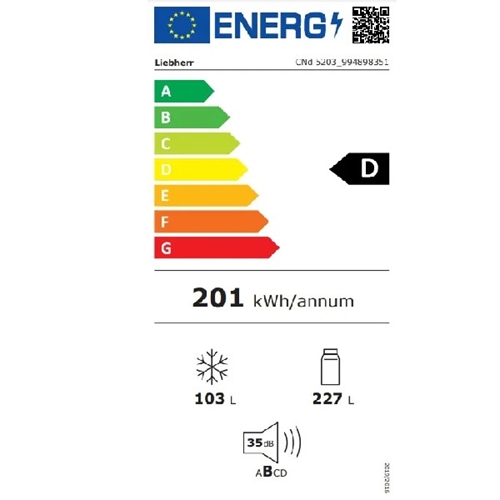 מקרר עם מקפיא תחתון 330 ליטר LIEBHERR CNd 5203 לבן