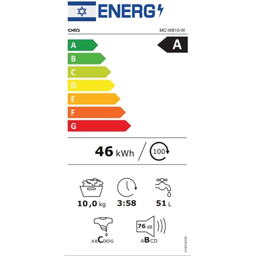 מכונת כביסה 10 ק"ג דגם CHIQ MC-W810-W