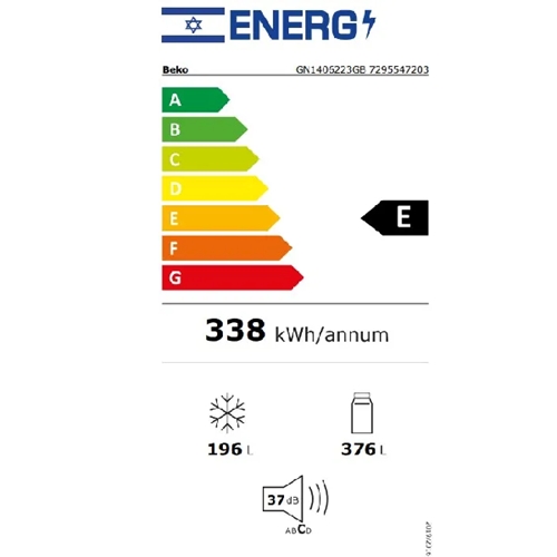 מקרר 4 דלתות 572 ל' BEKO GN1406223GW זכוכית שחורה