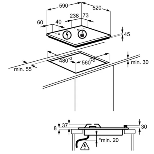 כיריים גז 60 ס"מ 4 להבות Electrolux KGG6437K