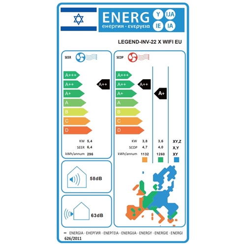 מזגן עילי LEGEND-INV-22 X WIFI EU טורנדו TORNADO