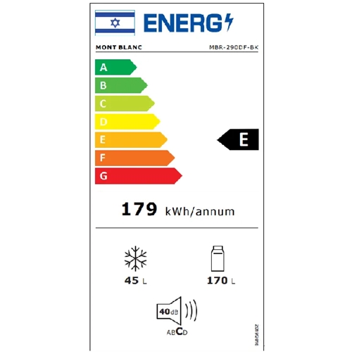 מקרר מקפיא עליון 215 ליטר MONT BLANC MBR-290DF-BLK