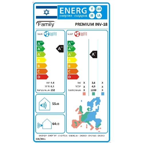 מזגן עילי דגם Family PREMIUM INV WIFI 18 פמילי לבן