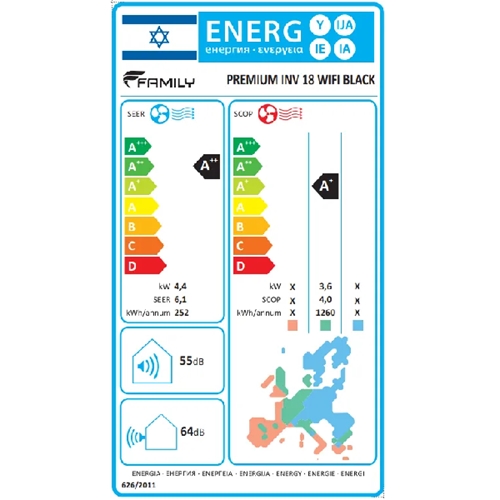 מזגן עילי Family PREMIUM INV WIFI 18 פמילי שחור
