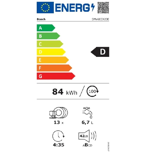 מדיח כלים רחב אינטגרלי מלא 60 ס"מ BOSCH SMV6ECX23E