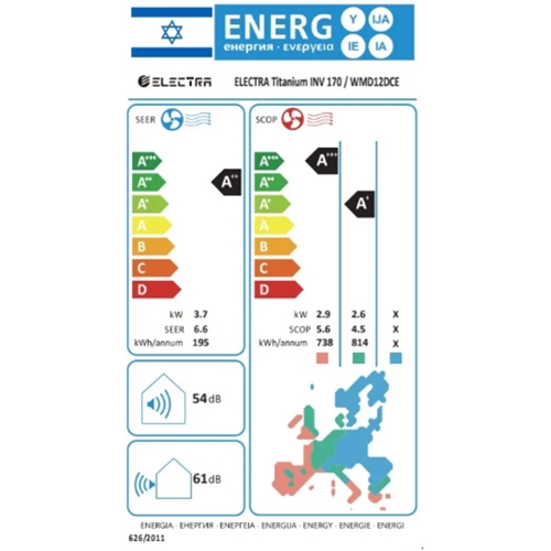 מזגן עילי Electra TITANIUM Inverter 140 אלקטרה