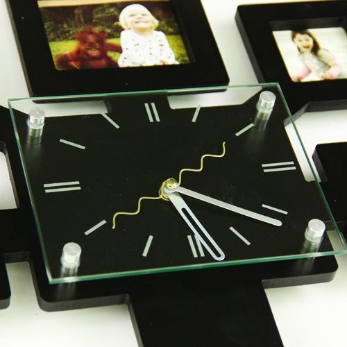 שעון קיר עץ משפחה בעל 7 מסגרות לתמונה