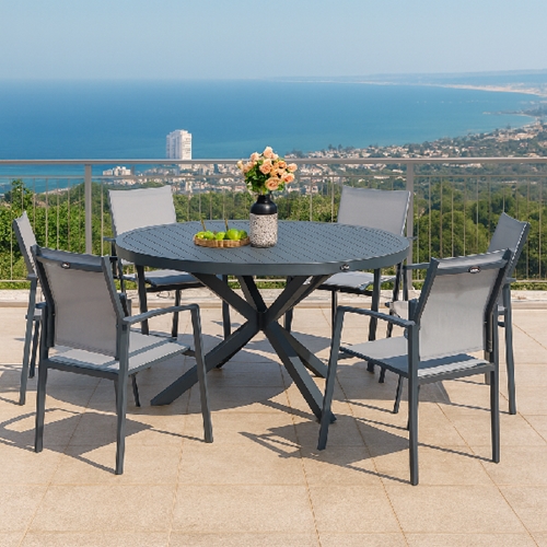 שולחן דגם אלסקה עגול מאלומיניום משטח פסים אפור כהה