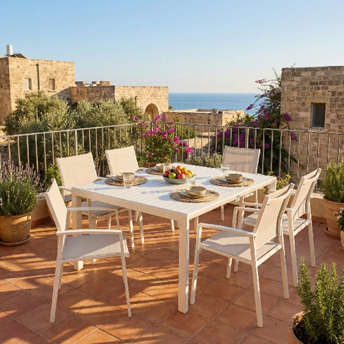 שולחן מאלומיניום נפתח 149*149 ס"מ בריסל פסים מוקה