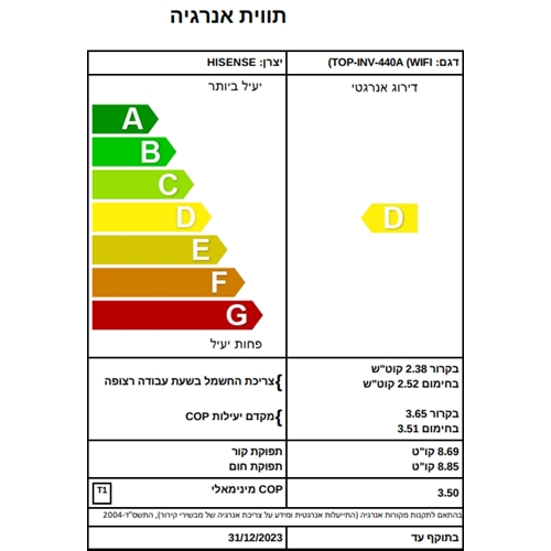 מזגן עילי אנוורטר 29654BTU טורנדו TOP INV440A WIFI