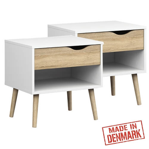 זוג שידות לילה מעוצבות בלבן משולב אלון HOME DECOR