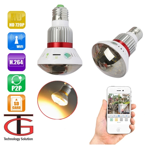 מצלמת IP אלחוטית נסתרת במנורת לד עם מיקרופון