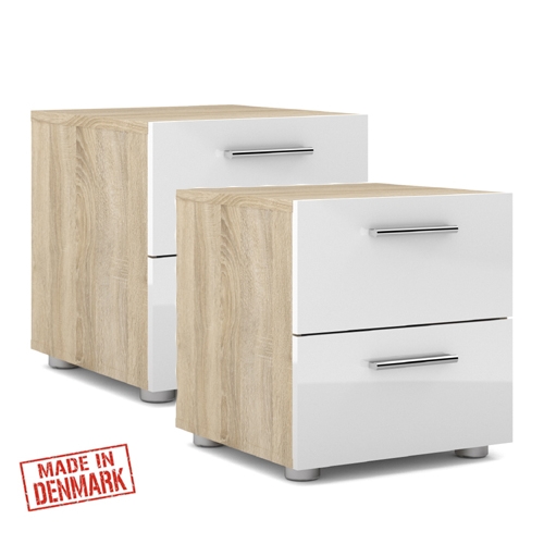 זוג שידות לילה 2 מגירות עם חזית לבן מבריק