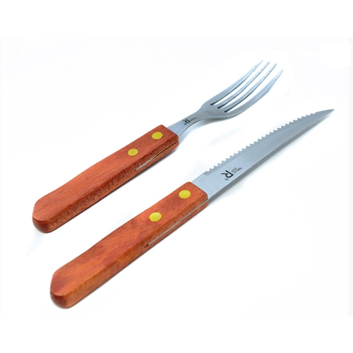 סט 12 חלקים של סכינים ומזלגות לסטייק עם ידית עץ