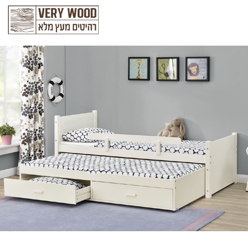 מיטת ילדים מעץ מלא עם מיטת חבר דגם נוי HOME DECOR