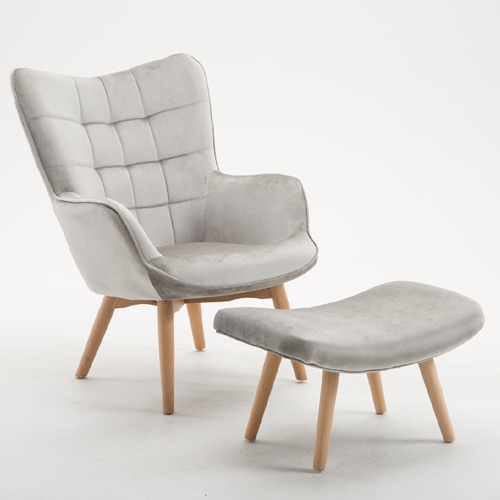 כורסא מעוצבת עם רגלי עץ מלא והדום HOME DECOR