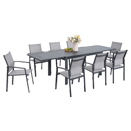 שולחן מרינו אלומיניום נפתח 2.70 אפור כהה+4 כיסאות