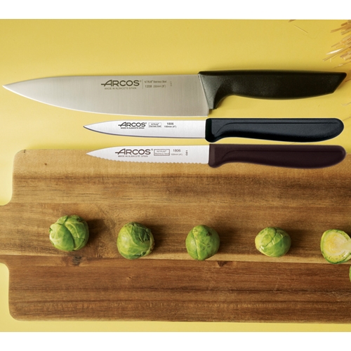 סט סכיני ארקוס שף 20 ס"מ ו 2 סכיני ירקות + משחיז