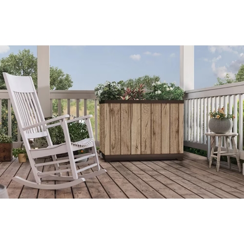 עציץ דקו מלבני גבוה דמוי עץ בגווני חום מבית KETER