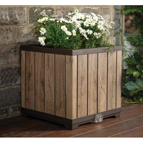 עציץ דקו מרובע דמוי עץ בגווני חום מבית KETER