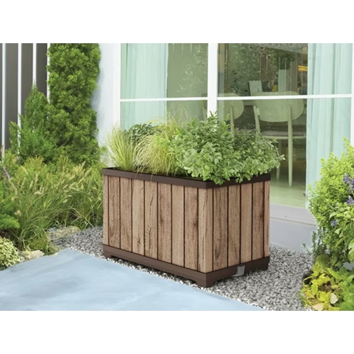 עציץ דקו מלבני דמוי עץ בגווני חום KETER